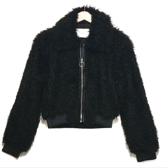ZARA WOMAN Faux Fur Teddy Bomber Jacket Black Crop Coat Fall Winter Layering S - Picture 2 of 16